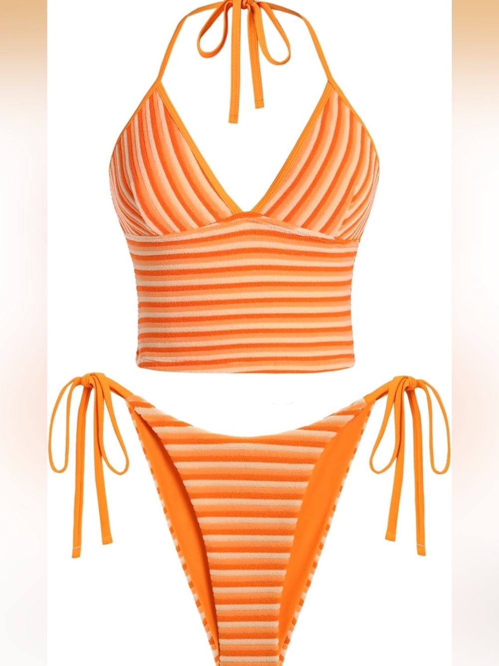 Zaful Orange Striped Tank Bikini Top and Tie-Side Bottoms